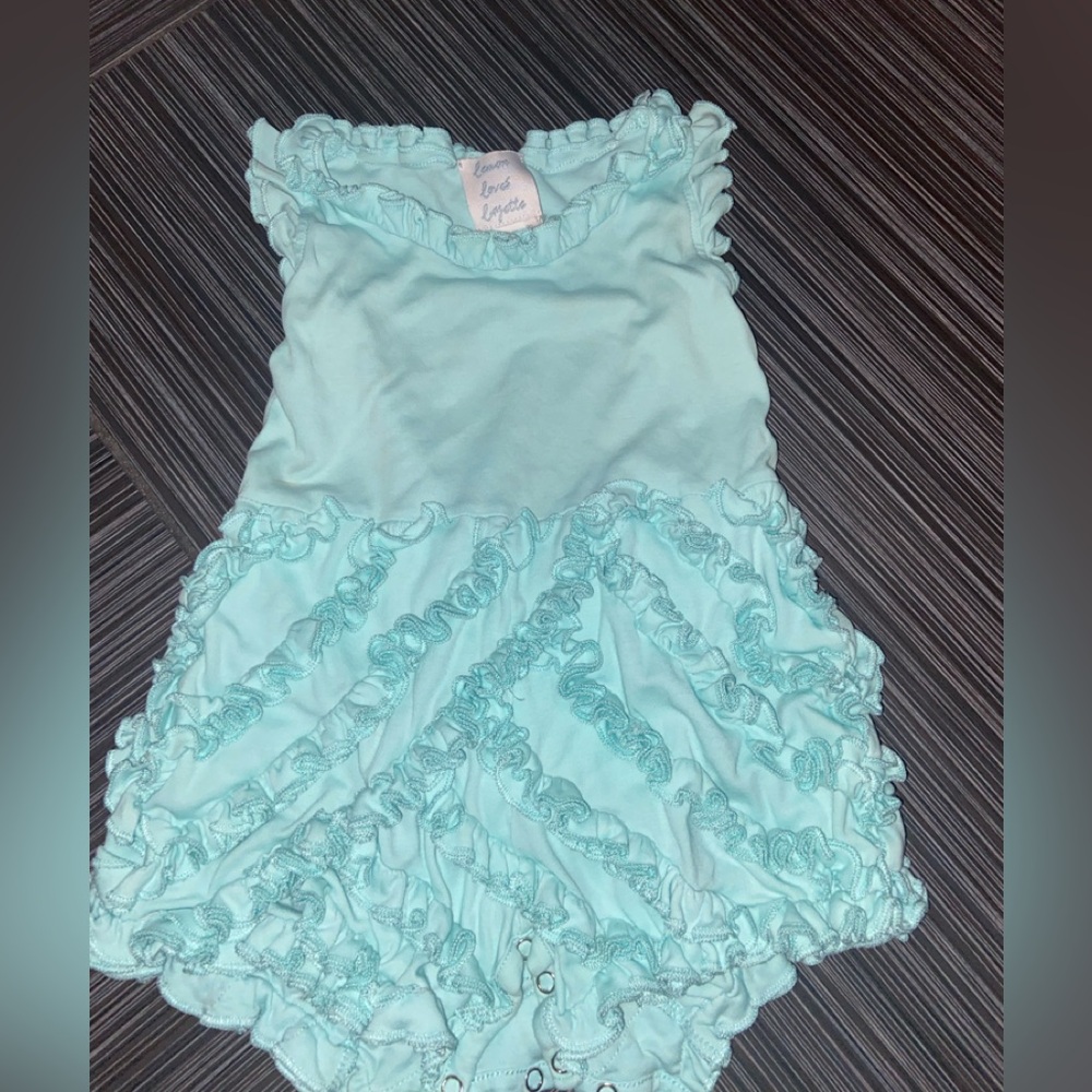 Lemon loves Layette ruffle romper turquoise green size 18-24 months
